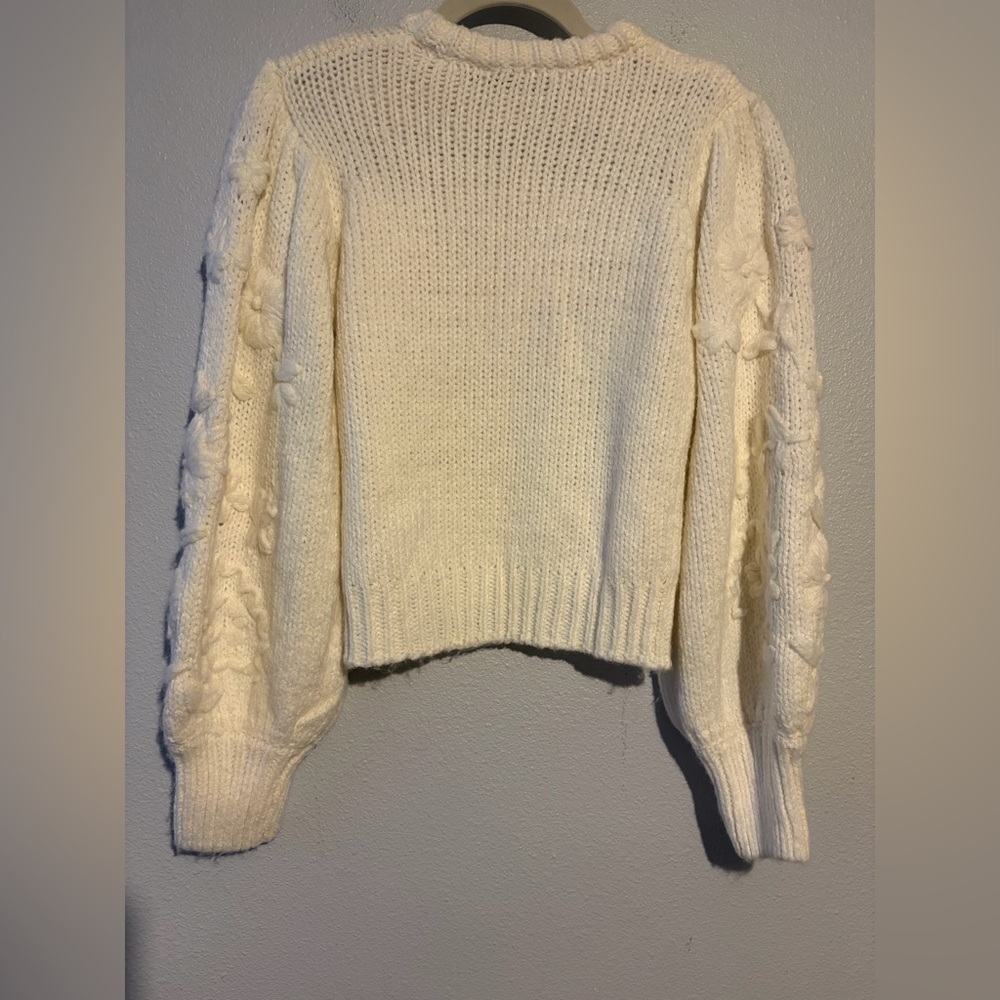 Zara Womens Floral Embroidered Knit Sweater White Puff Sleeves Size Small NEW - Picture 6 of 7